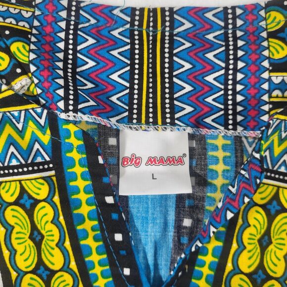 Big Mama Dashiki Hippie Green Colorful Traditional African Top Shirt Size Large - Picture 2 of 7